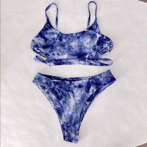Dark Blue Tie-Dye Cutout Cheeky Bikini Set Size M